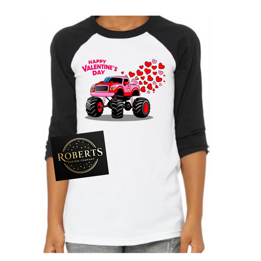 Valentine Monster Truck Raglan youth Shirt