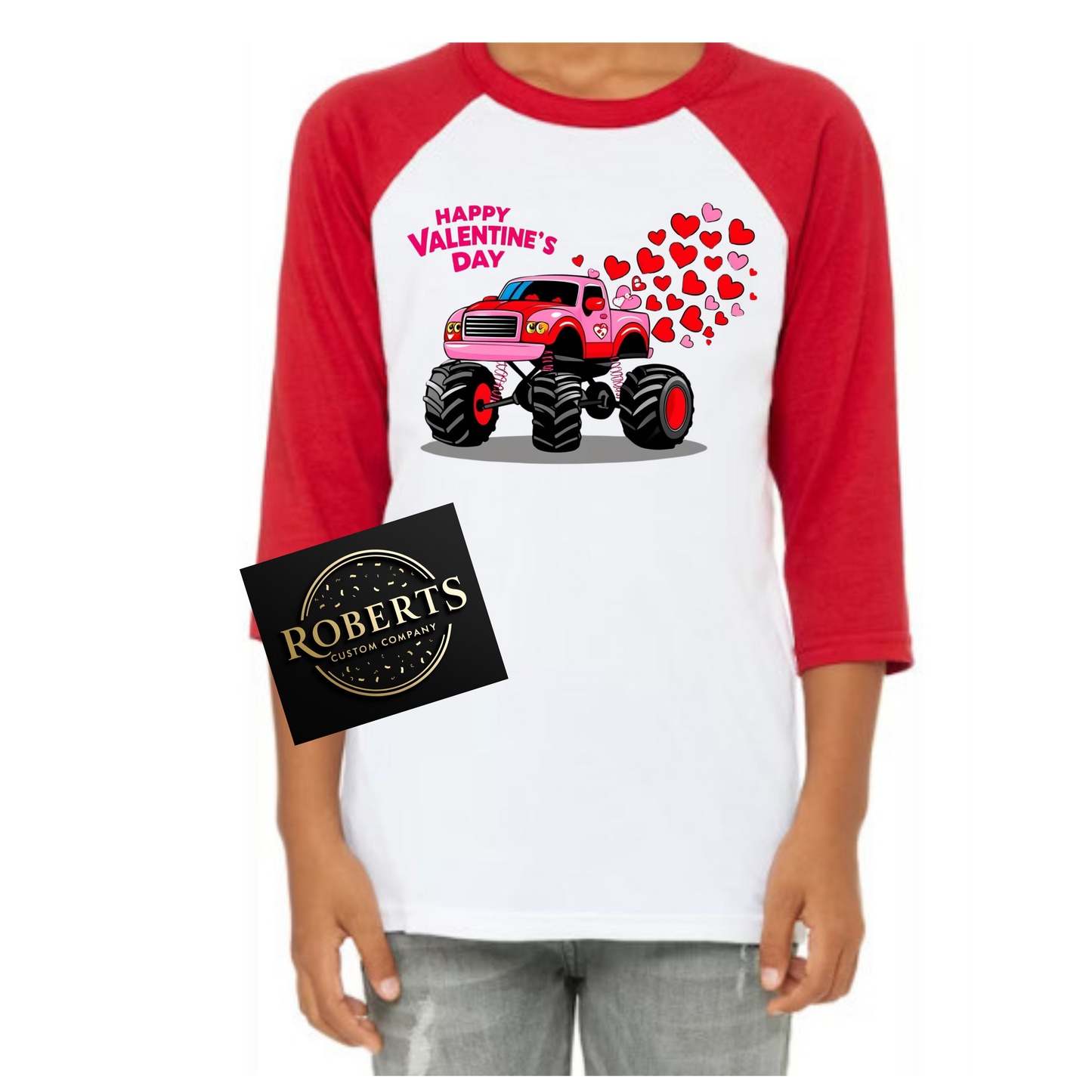 Valentine Monster Truck Raglan youth Shirt